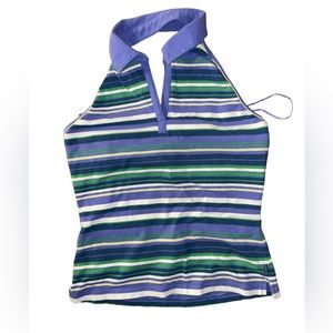 Vintage Y2K Canyon River Blues Halter Polo Shirt Sz L Striped